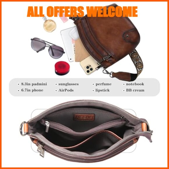 Leather Crossbody Bag with Adjustable Straps and Multiple Pockets - Picture 6 of 7